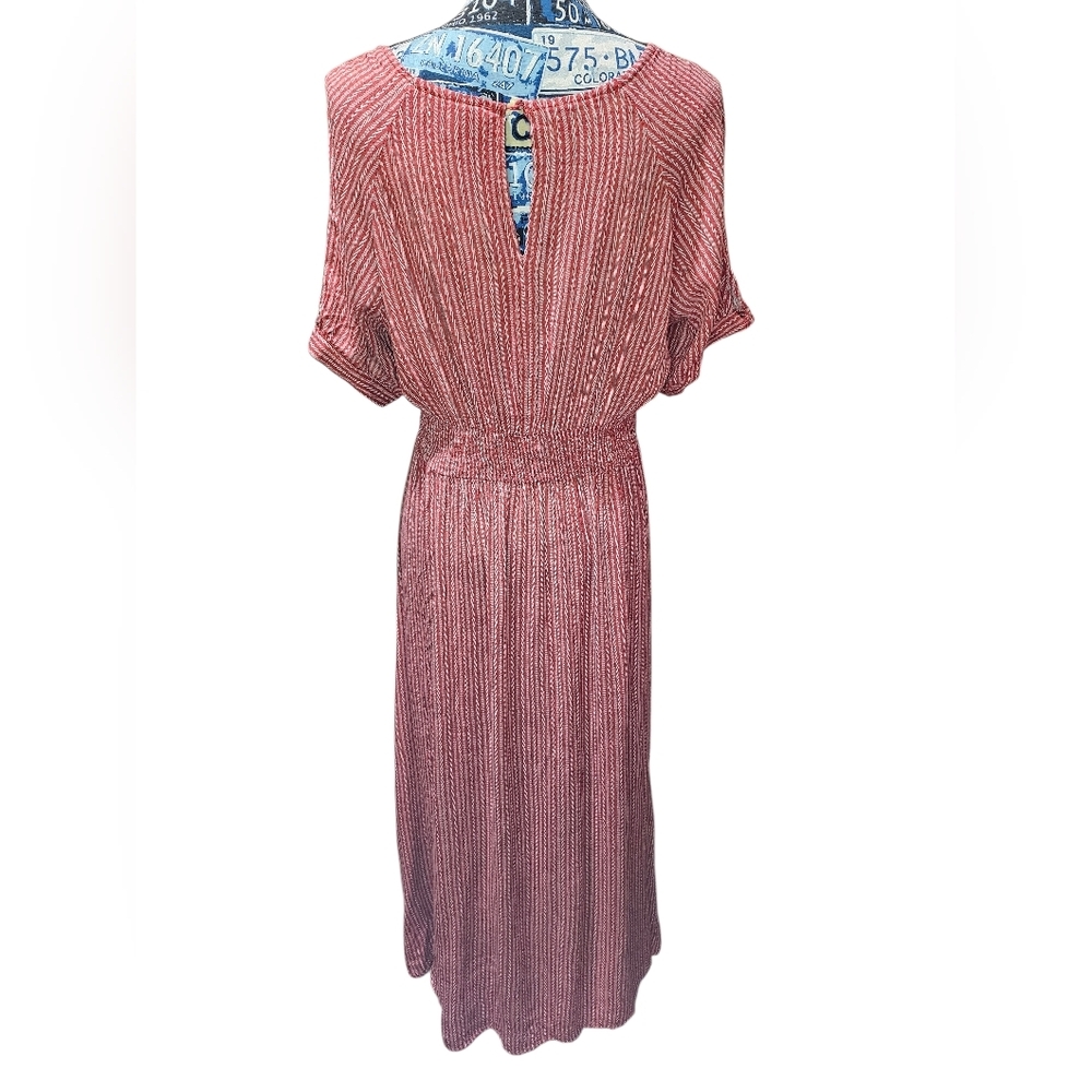 Hayden LA Rust Red Cream Striped Boho Short Sleeve Maxi Dress Large - Picture 2 of 10